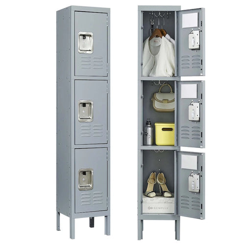 Taquillas metálicas de 3 puertas y 66 de alto con cerradura para empleados, armario de almacenamiento para gimnasio en casa, oficina, escuela y garaje, gris