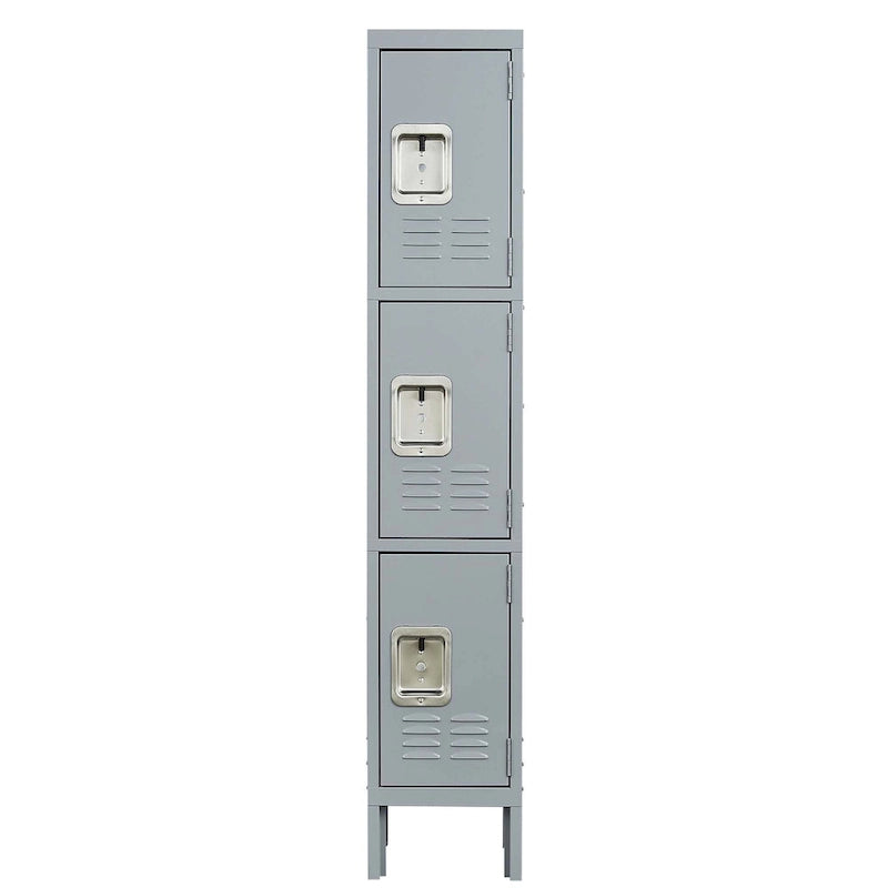 Taquillas metálicas de 3 puertas y 66 de alto con cerradura para empleados, armario de almacenamiento para gimnasio en casa, oficina, escuela y garaje, gris