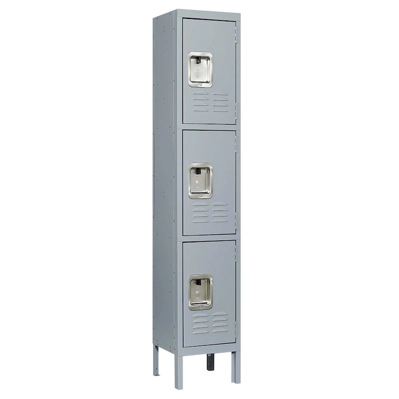 Taquillas metálicas de 3 puertas y 66 de alto con cerradura para empleados, armario de almacenamiento para gimnasio en casa, oficina, escuela y garaje, gris