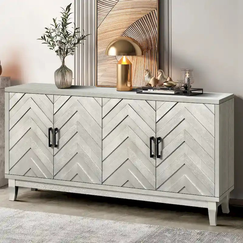 Aparador de estilo vintage intenso, armario auxiliar lacado de madera con 4 puertas, armario de almacenamiento tipo aparador con laterales reforzados