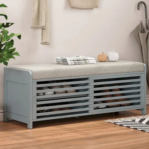 Banco de almacenamiento de madera maciza de 43.30 con persianas contemporáneas de estilo envejecido