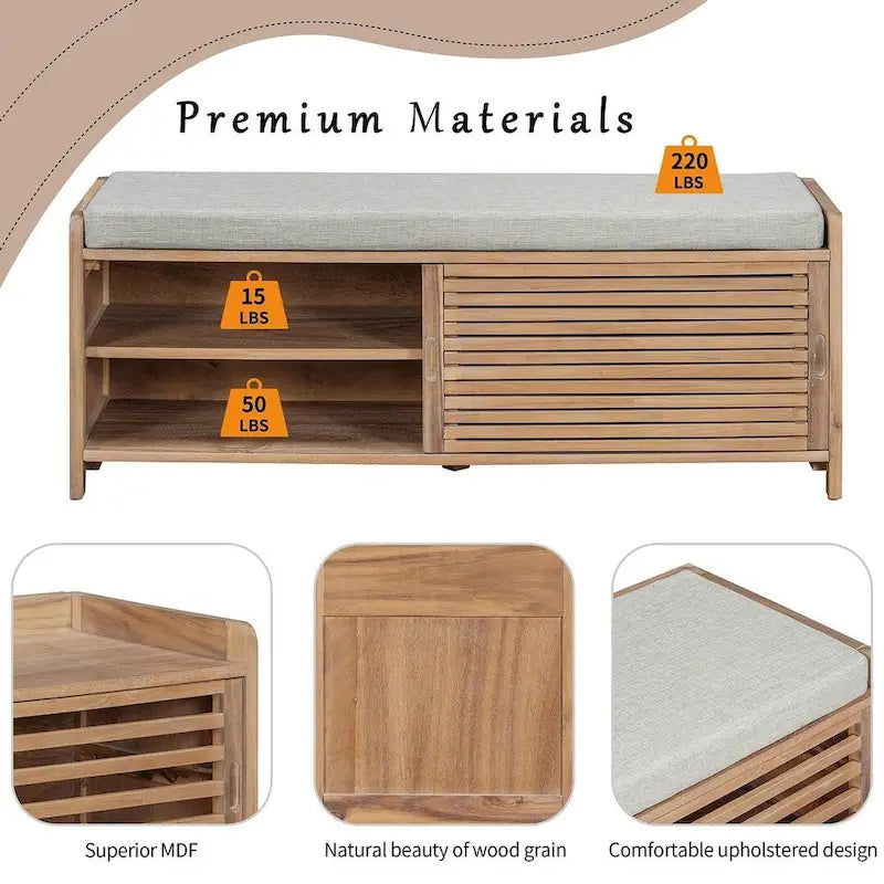 Banco de almacenamiento de madera maciza de 43.30 con persianas contemporáneas de estilo envejecido