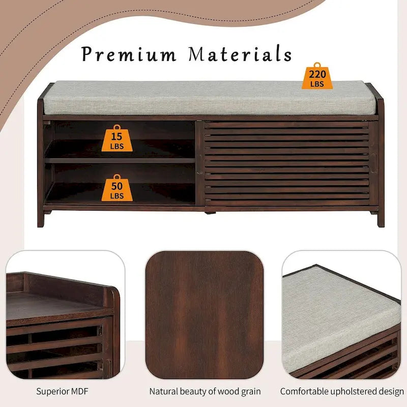 Banco de almacenamiento de madera maciza de 43.30 con persianas contemporáneas de estilo envejecido
