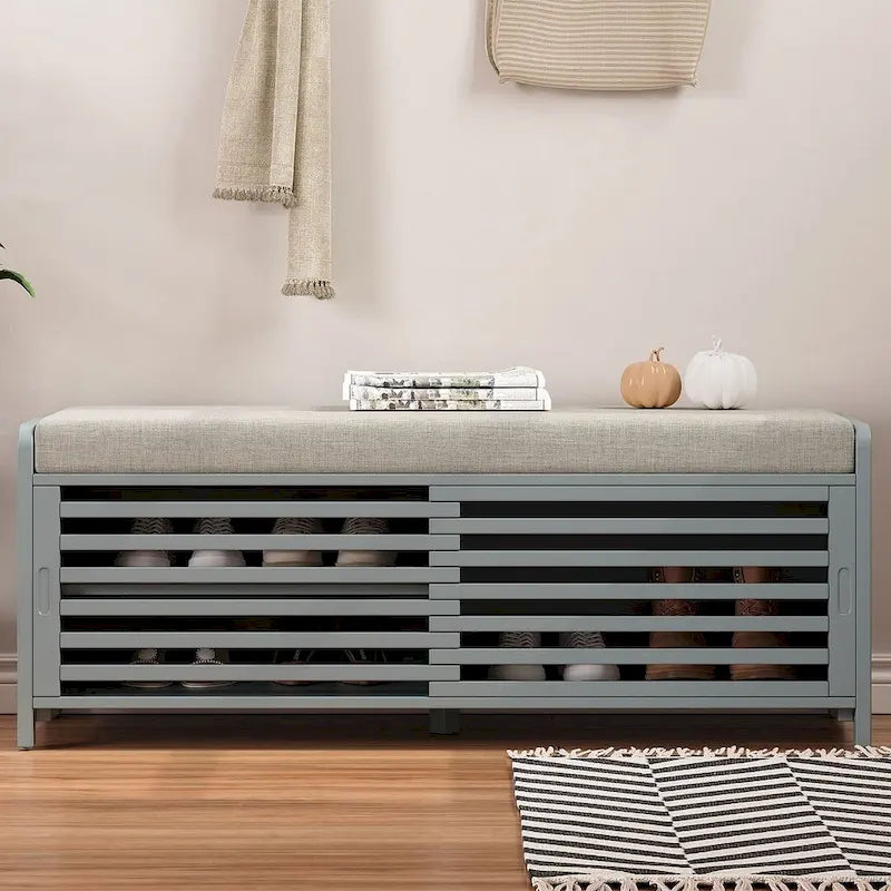 Banco de almacenamiento de madera maciza de 43.30 con persianas contemporáneas de estilo envejecido