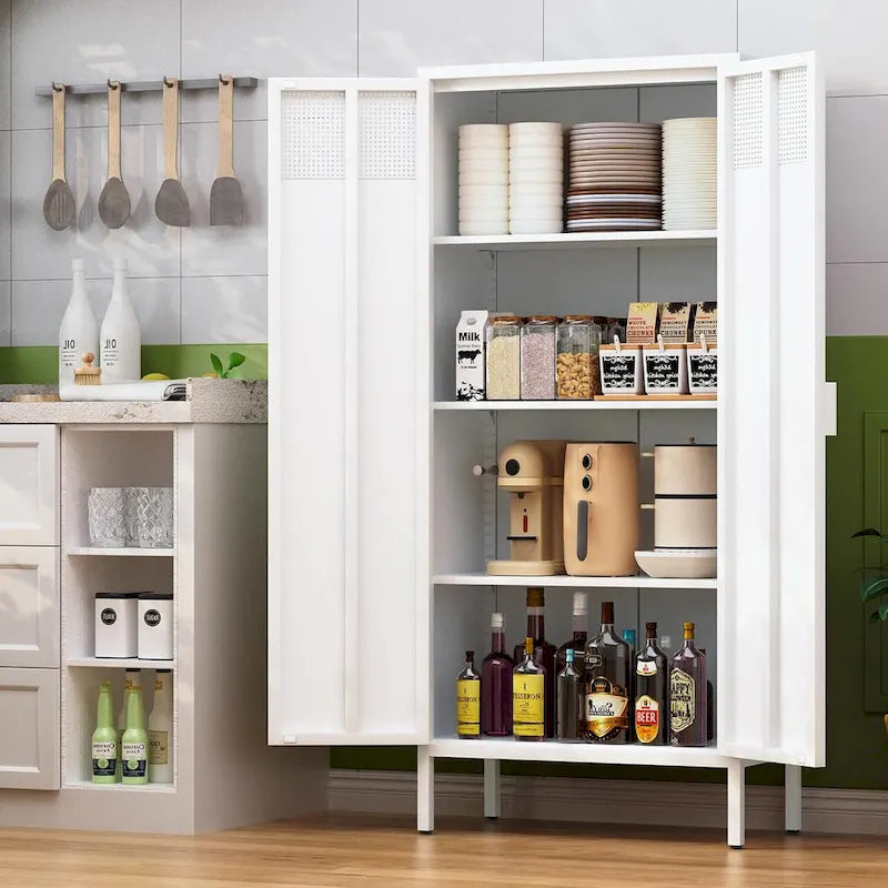 61 Inches High Metal Food Storage Cabinet, Equipped With Adjustable Shelves And Suitable For Homes And Kitchens