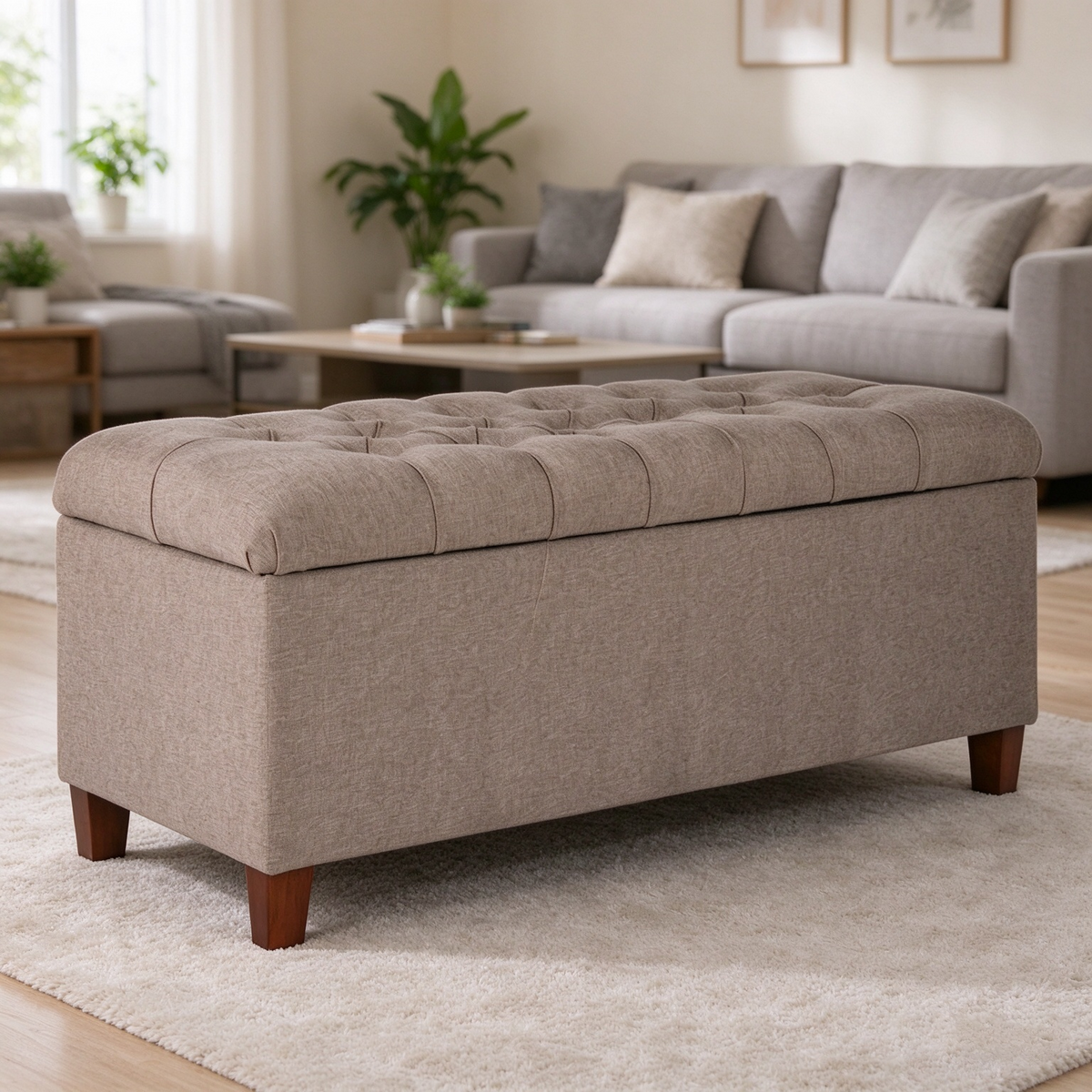 Banco de madera tapizado con tela texturizada y capitoné, con almacenamiento abatible, - 18 H x 40 W x 18 L pulgadas