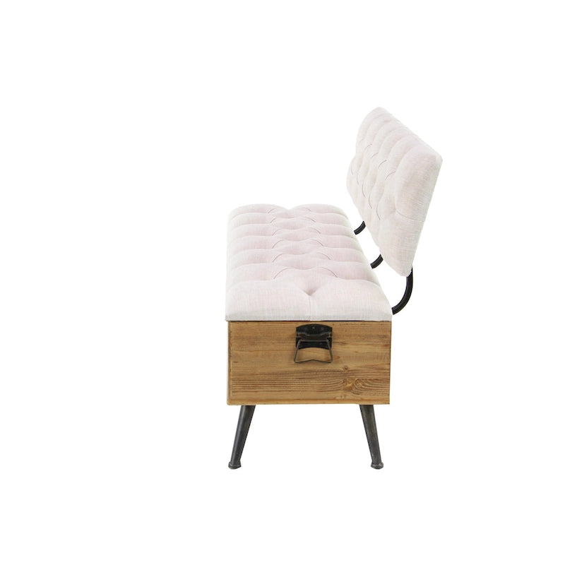 Banco de almacenamiento de madera con asiento y respaldo acolchados en color crema