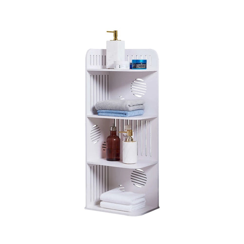 Estantería organizadora esquinera de almacenamiento de 4 niveles para baño, blanca