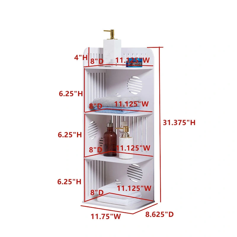 Estantería organizadora esquinera de almacenamiento de 4 niveles para baño, blanca