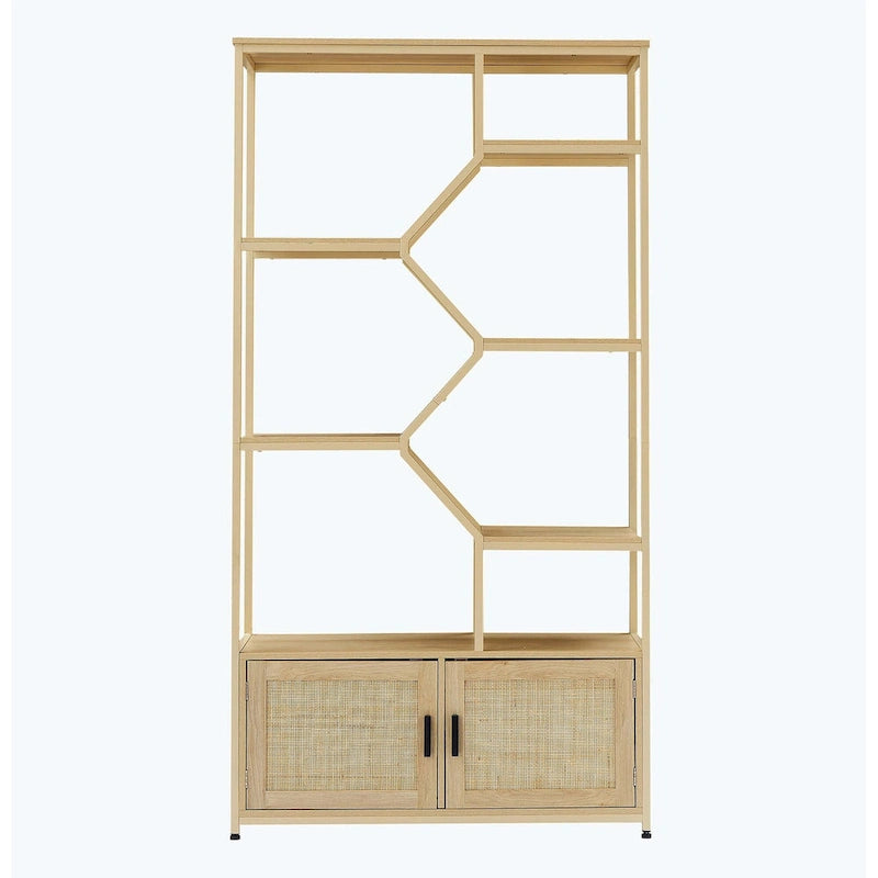 Rattan-Bücherregal mit 5 Ebenen, Aufbewahrungsregal mit Schrank für Wohnzimmer und Homeoffice