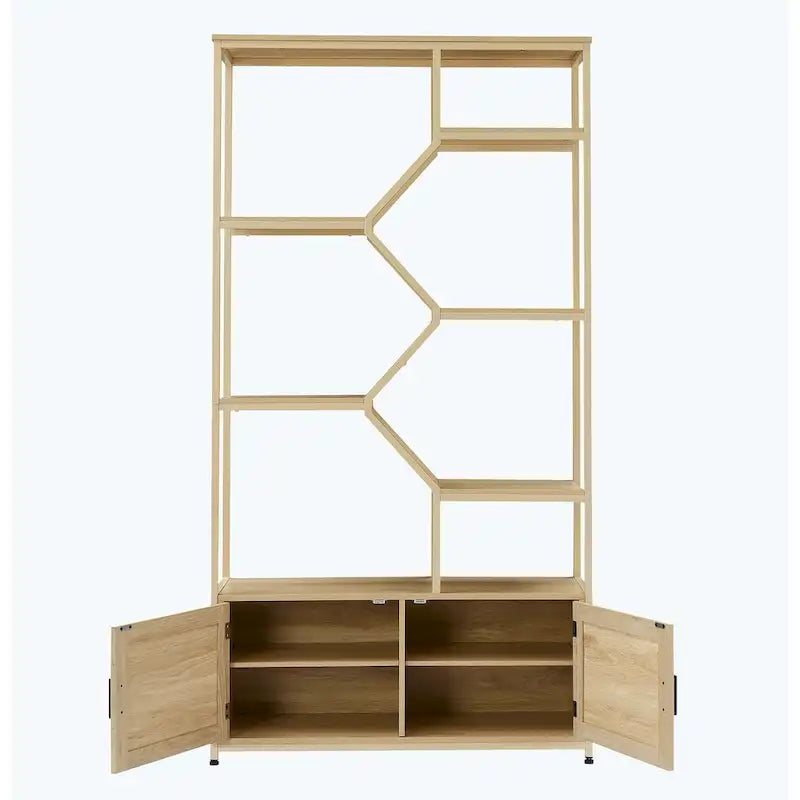 Rattan-Bücherregal mit 5 Ebenen, Aufbewahrungsregal mit Schrank für Wohnzimmer und Homeoffice