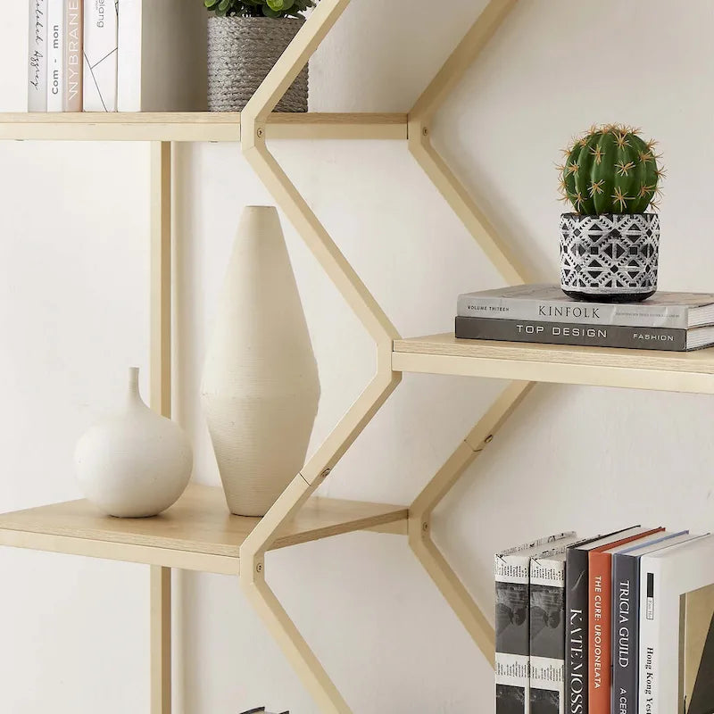 Rattan-Bücherregal mit 5 Ebenen, Aufbewahrungsregal mit Schrank für Wohnzimmer und Homeoffice