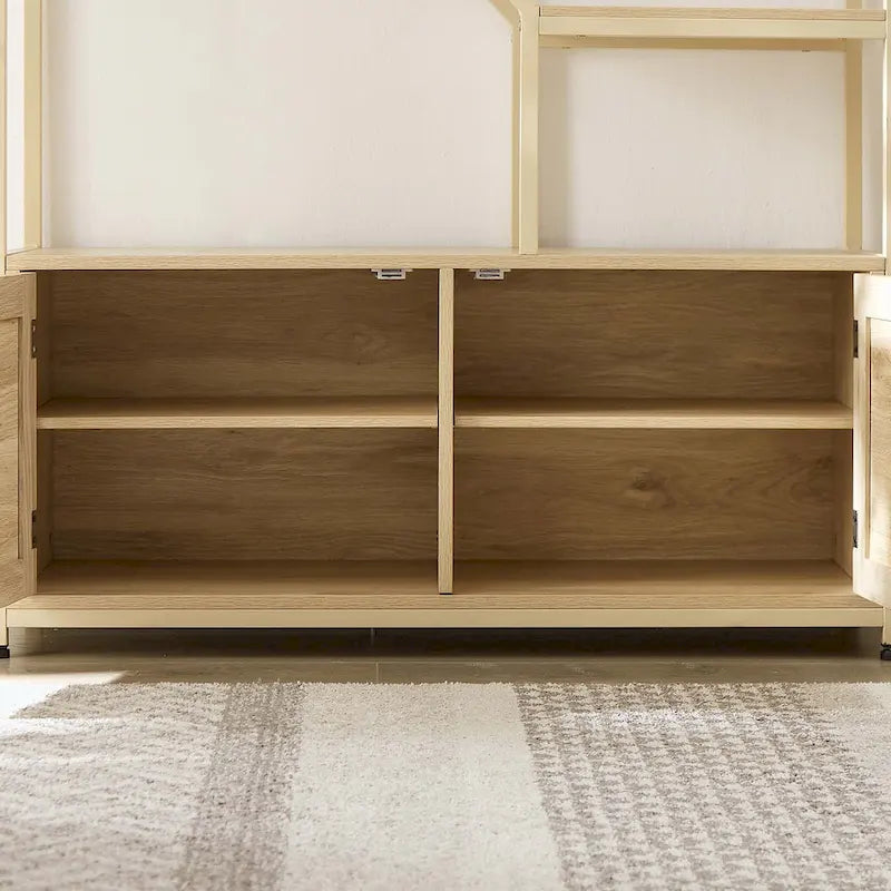 Rattan-Bücherregal mit 5 Ebenen, Aufbewahrungsregal mit Schrank für Wohnzimmer und Homeoffice