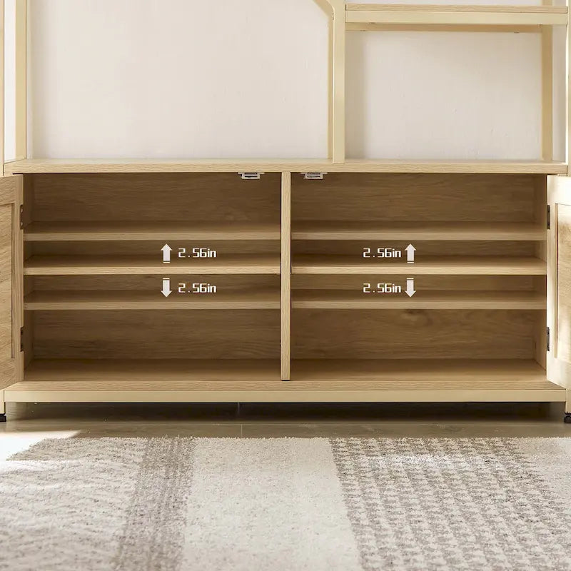 Rattan-Bücherregal mit 5 Ebenen, Aufbewahrungsregal mit Schrank für Wohnzimmer und Homeoffice