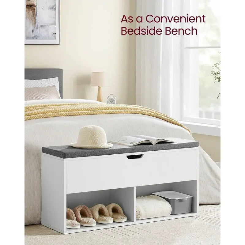 Banco zapatero de entrada de madera gris con asiento acolchado - 11.8D x 39.4W x 18.9H