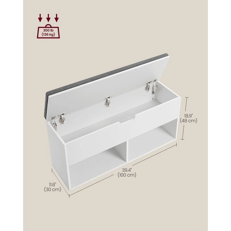 Banco zapatero de entrada de madera gris con asiento acolchado - 11.8D x 39.4W x 18.9H