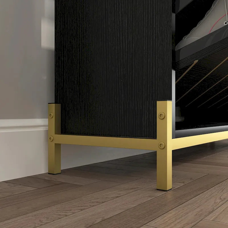 Modern Slim Shoe Cabinet with 3 Flip Drawers & Open Shelves