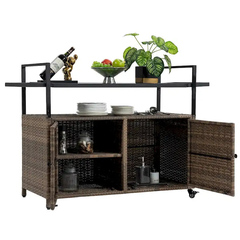 Carrito móvil de té Tengbian, carrito móvil de comedor con almacenamiento y puertas, carrito de servicio de tres niveles, armario de almacenamiento