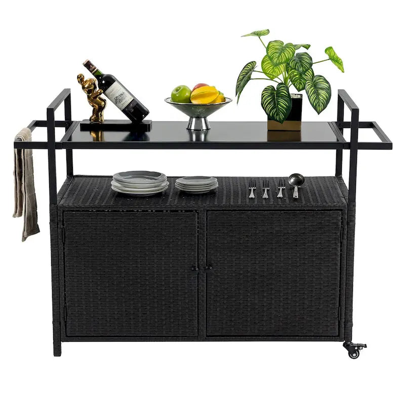 Carrito móvil de té Tengbian, carrito móvil de comedor con almacenamiento y puertas, carrito de servicio de tres niveles, armario de almacenamiento