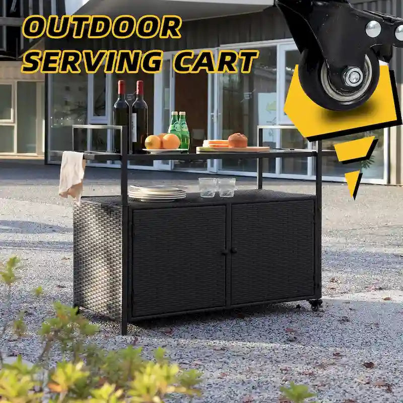 Carrito móvil de té Tengbian, carrito móvil de comedor con almacenamiento y puertas, carrito de servicio de tres niveles, armario de almacenamiento