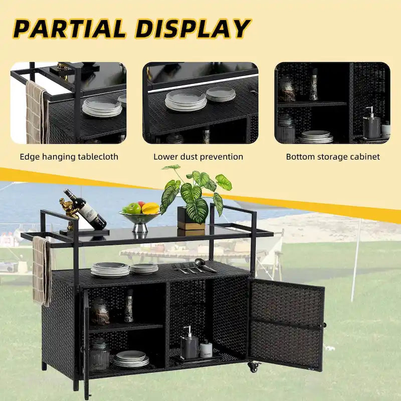 Carrito móvil de té Tengbian, carrito móvil de comedor con almacenamiento y puertas, carrito de servicio de tres niveles, armario de almacenamiento