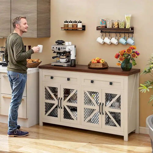Aparador estilo granja y armario bar de café de 55 pulgadas