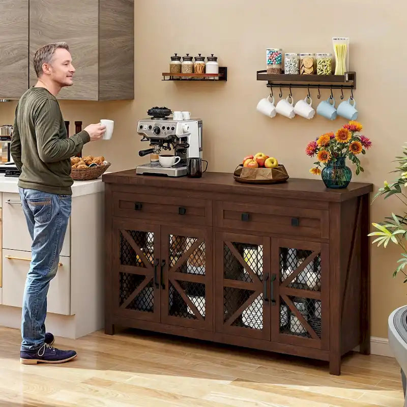 Boerderijstijl dressoir en koffiebar-kast van 55 inch