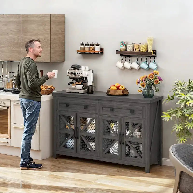 Boerderijstijl dressoir en koffiebar-kast van 55 inch
