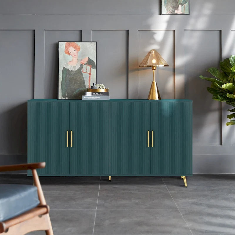 Mueble de TV de madera con armario de almacenamiento y estantes ajustables