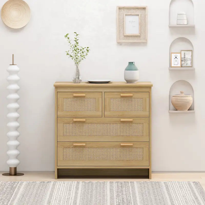 Meuble de rangement en rotin avec 4 tiroirs