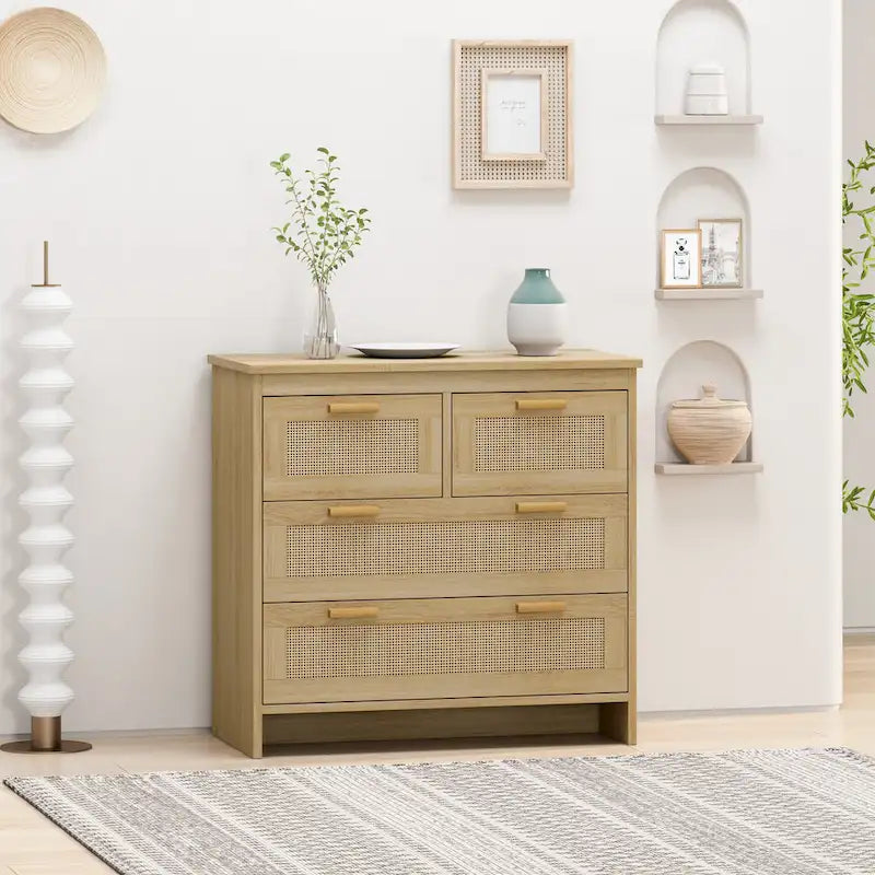 Meuble de rangement en rotin avec 4 tiroirs