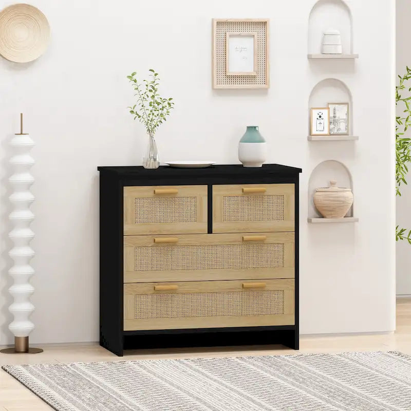 Meuble de rangement en rotin avec 4 tiroirs