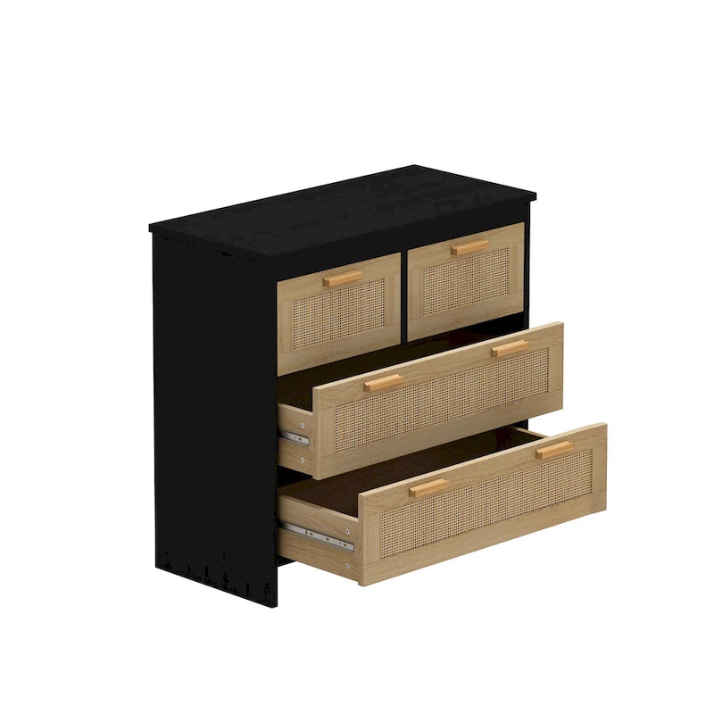Meuble de rangement en rotin avec 4 tiroirs