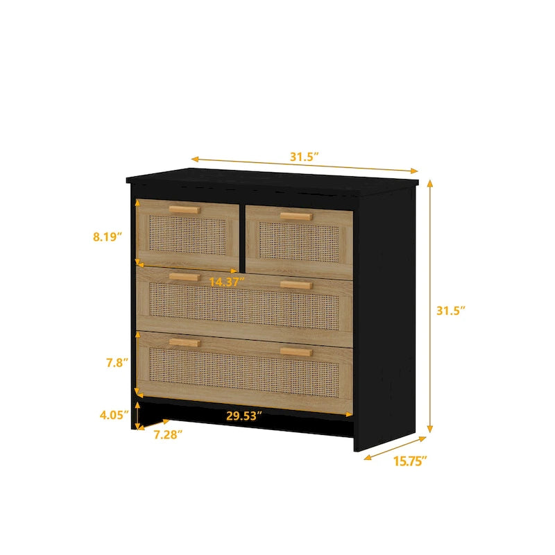 Meuble de rangement en rotin avec 4 tiroirs