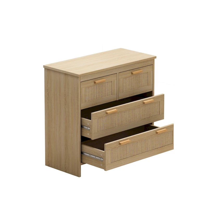 Meuble de rangement en rotin avec 4 tiroirs