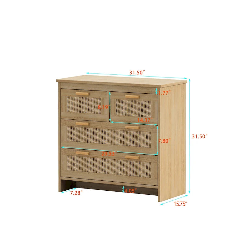 Meuble de rangement en rotin avec 4 tiroirs