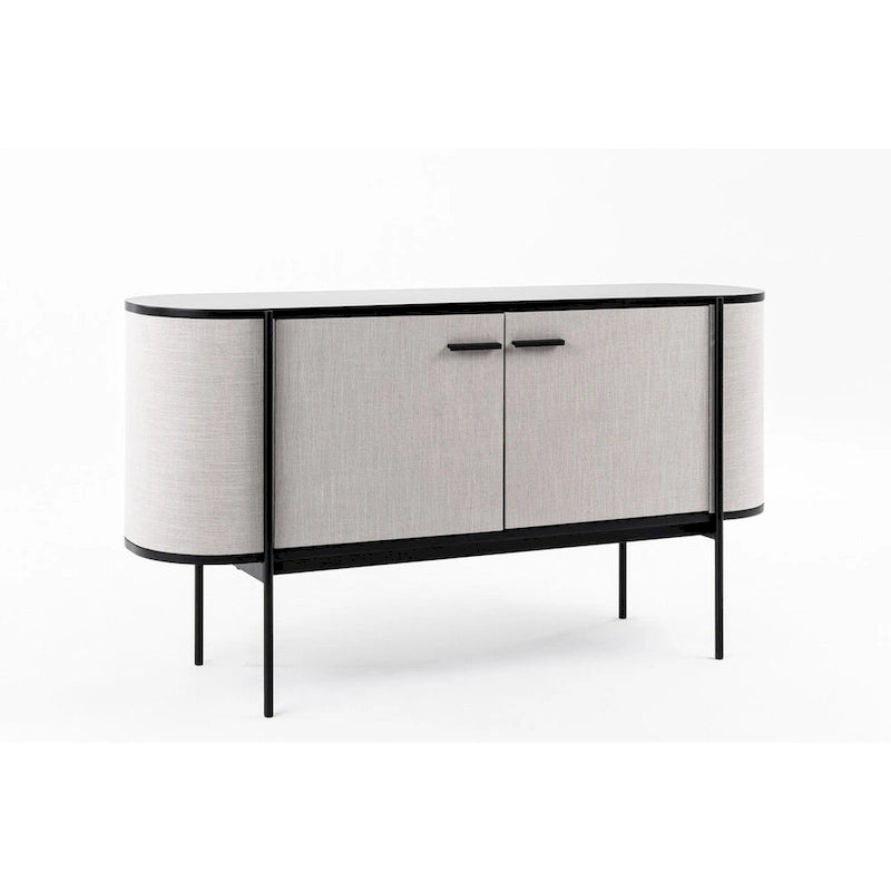 Modrest Hobart Modern Beige Fabric & Black Metal Buffet