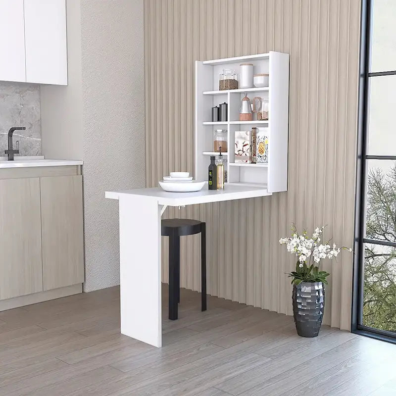Foldable Table, Seven Interior Shelves, White Finish,High quality and durable