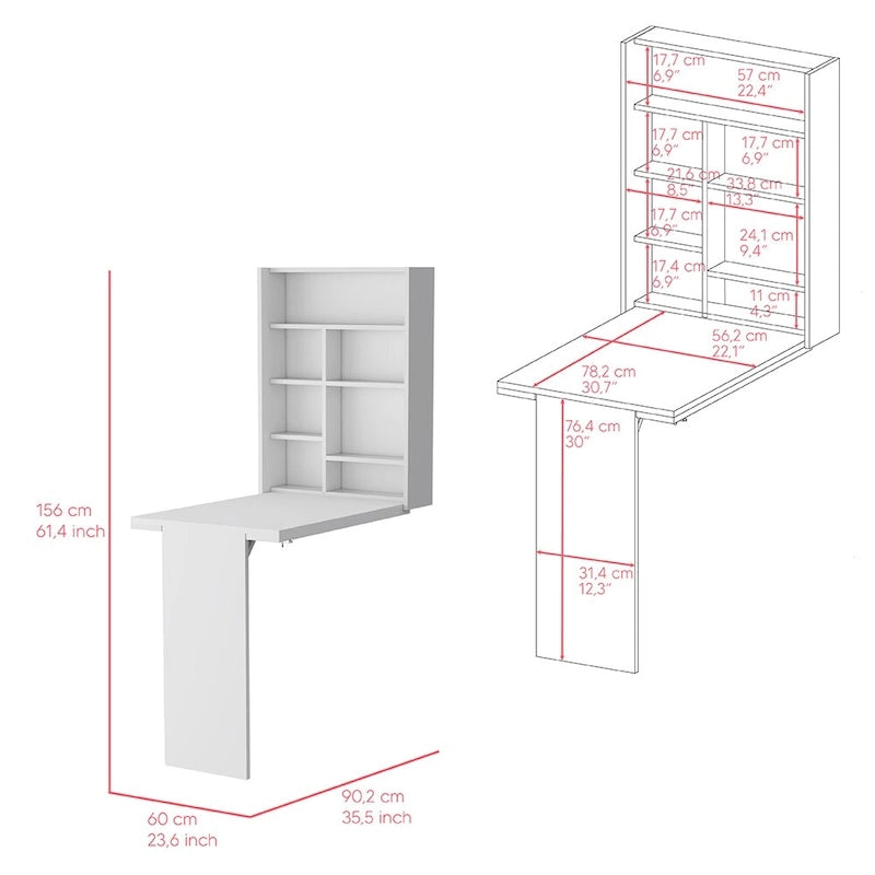 Foldable Table, Seven Interior Shelves, White Finish,High quality and durable