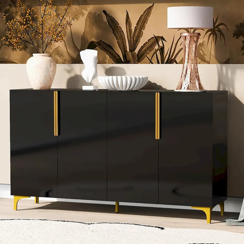 Meuble de rangement brillant au style luxueux et épuré, réglable, idéal pour le salon, le bureau ou le couloir.