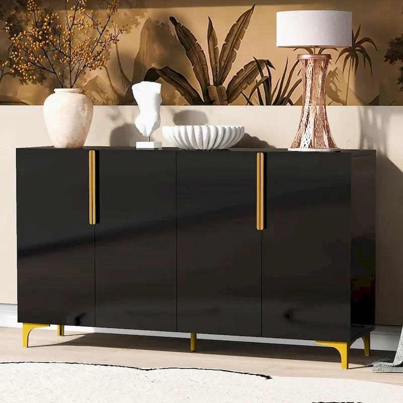 Meuble de rangement brillant au style luxueux et épuré, réglable, idéal pour le salon, le bureau ou le couloir.
