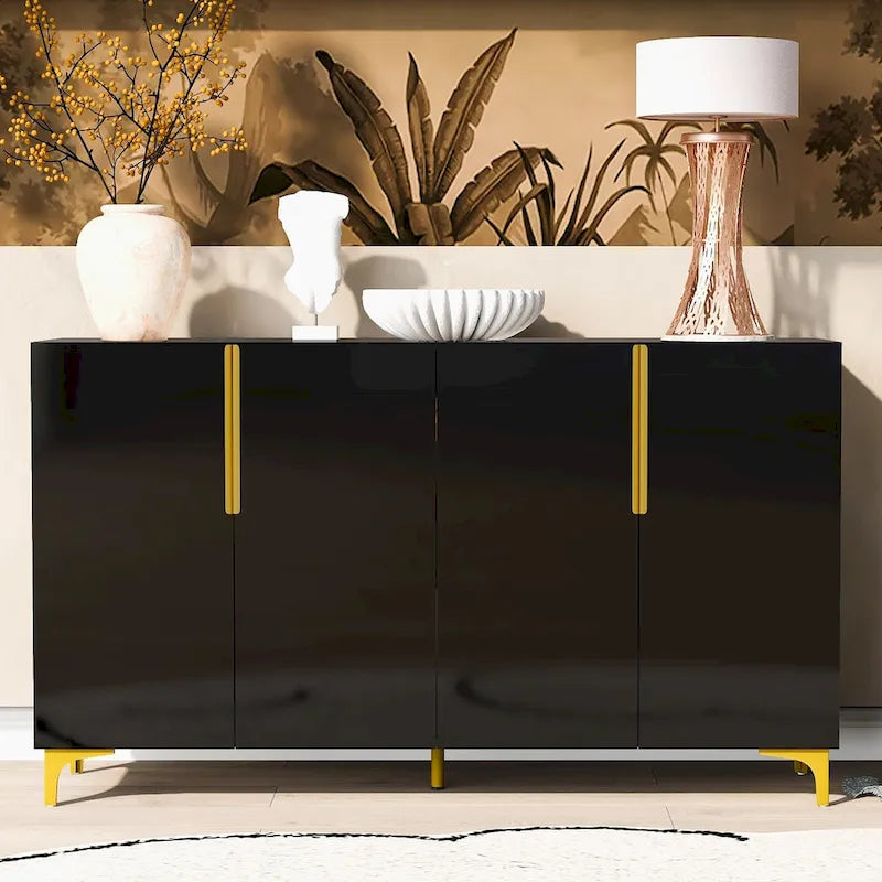 Meuble de rangement brillant au style luxueux et épuré, réglable, idéal pour le salon, le bureau ou le couloir.