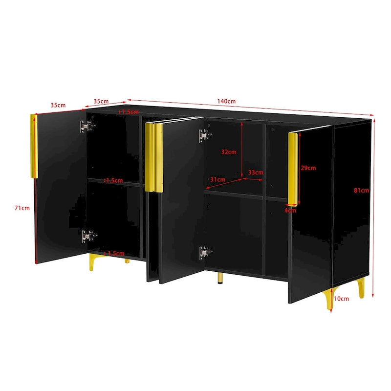 Meuble de rangement brillant au style luxueux et épuré, réglable, idéal pour le salon, le bureau ou le couloir.