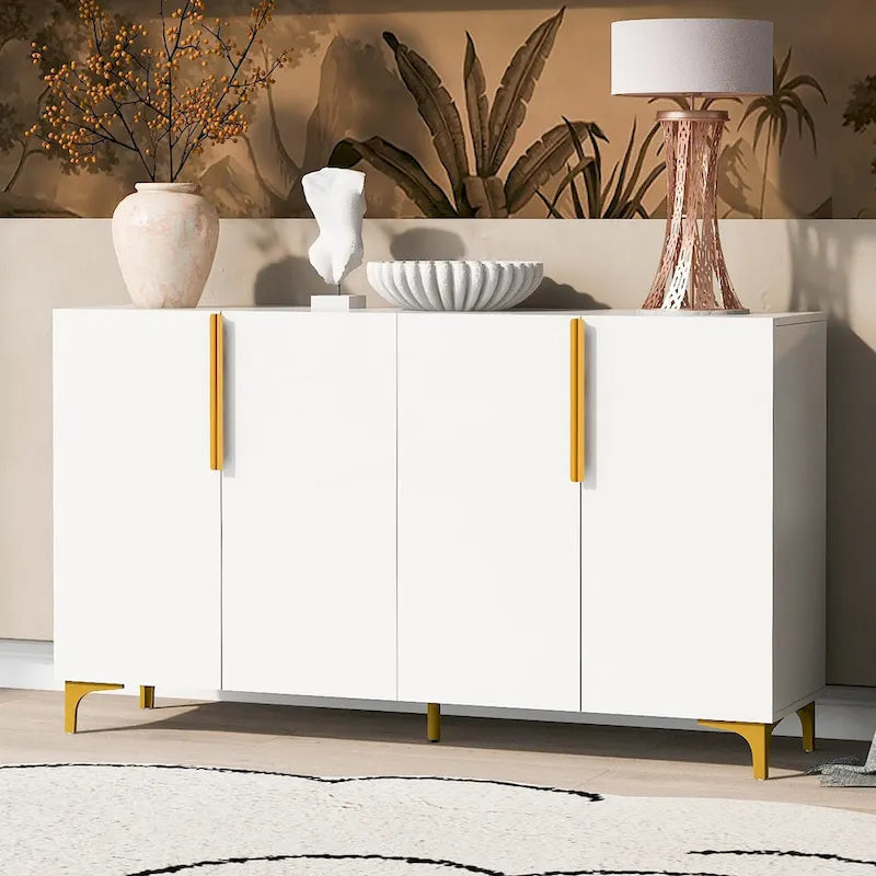 Meuble de rangement brillant au style luxueux et épuré, réglable, idéal pour le salon, le bureau ou le couloir.