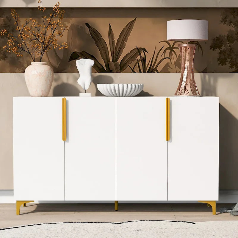 Meuble de rangement brillant au style luxueux et épuré, réglable, idéal pour le salon, le bureau ou le couloir.