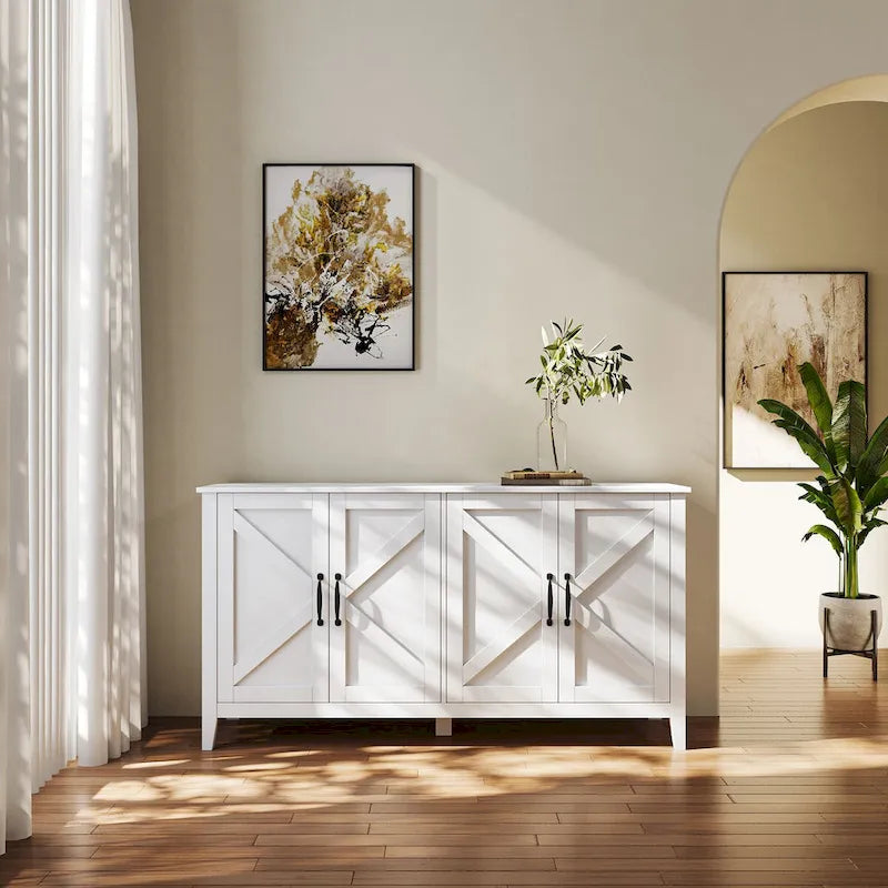 Armario con 4 puertas y 4 estantes abiertos, aparador independiente de almacenamiento, armario de suelo para entrada, oficina o dormitorio