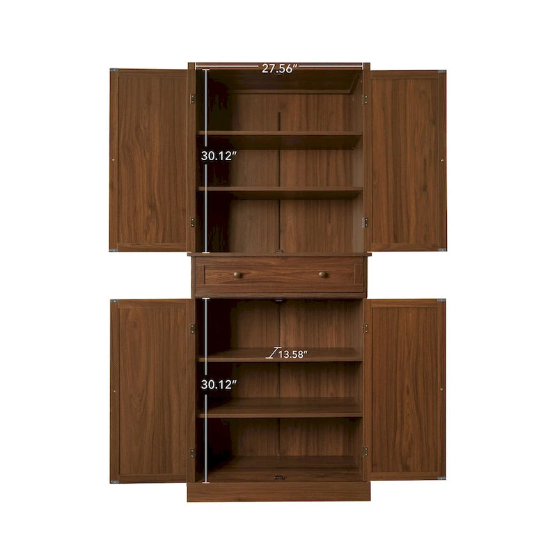 4 Door Cabinet with 1 Drawer, with 4 Adjustable Inner Shelves, Storage Cabinet