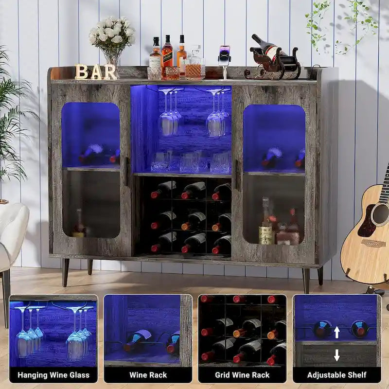 Aparador auxiliar estilo rústico con botellero