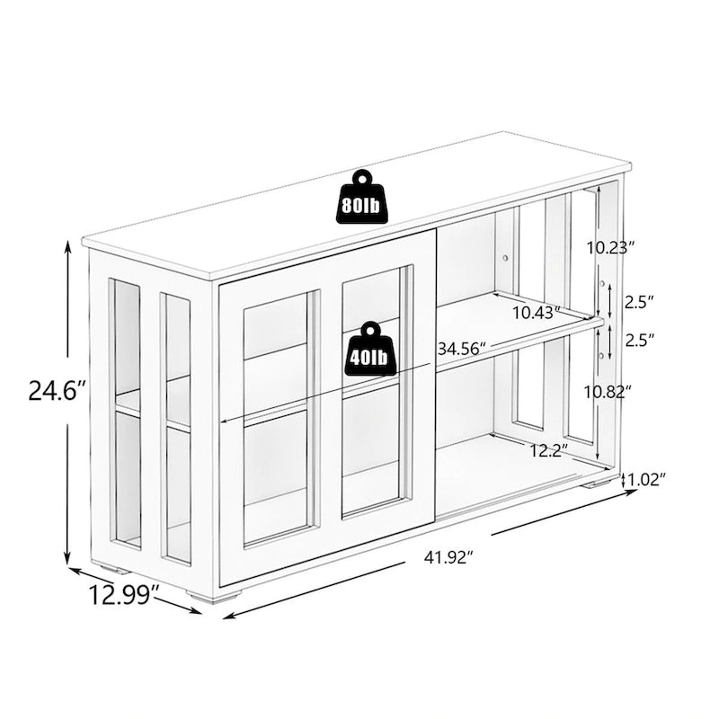 Keukenbuffet-dressoir met opbergruimte, verstelbare plank en glazen deur, zwart