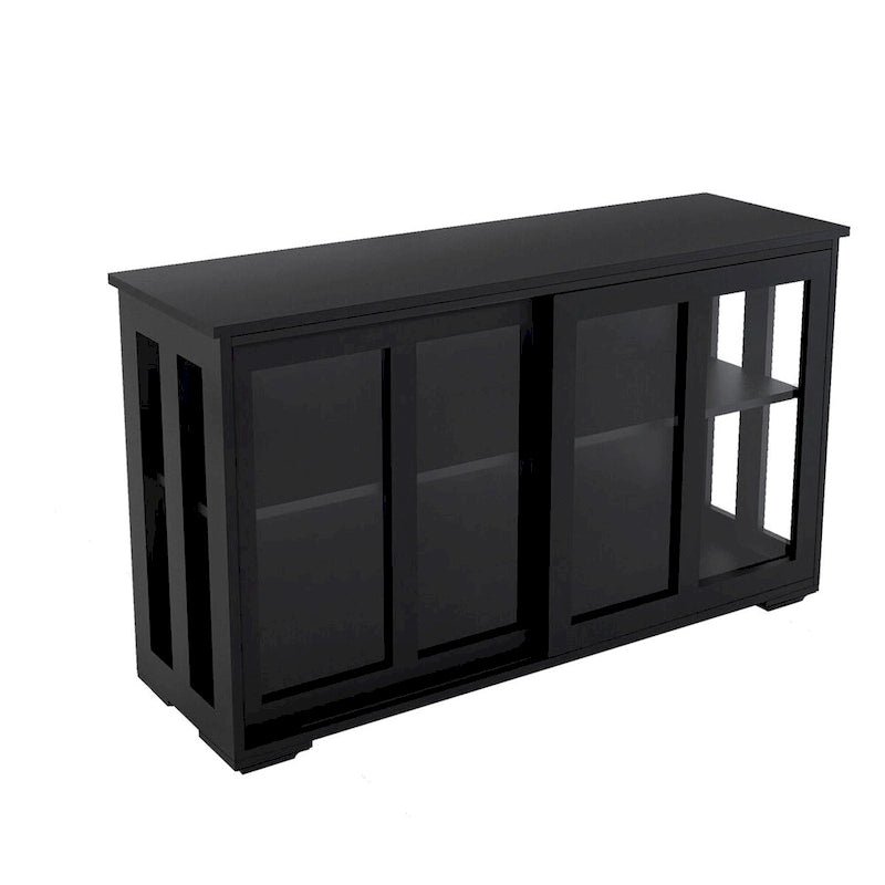 Keukenbuffet-dressoir met opbergruimte, verstelbare plank en glazen deur, zwart